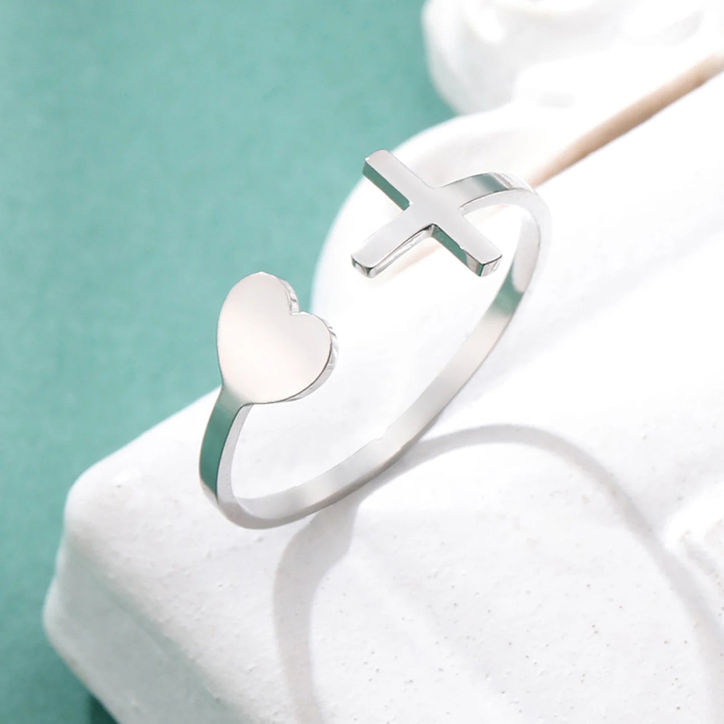 Thin Cross Heart Ring