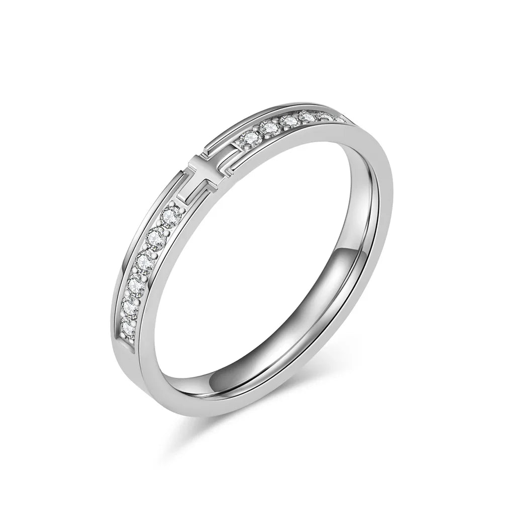 Gem-Plated Stainless Steel Cross Ring