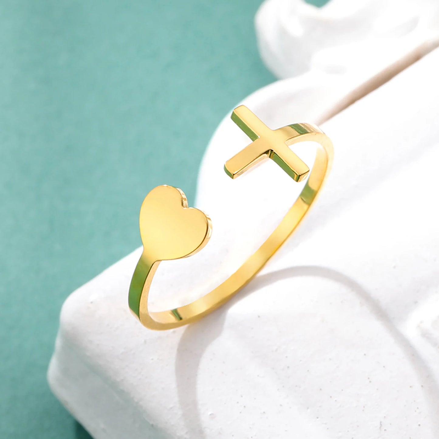 Thin Cross Heart Ring