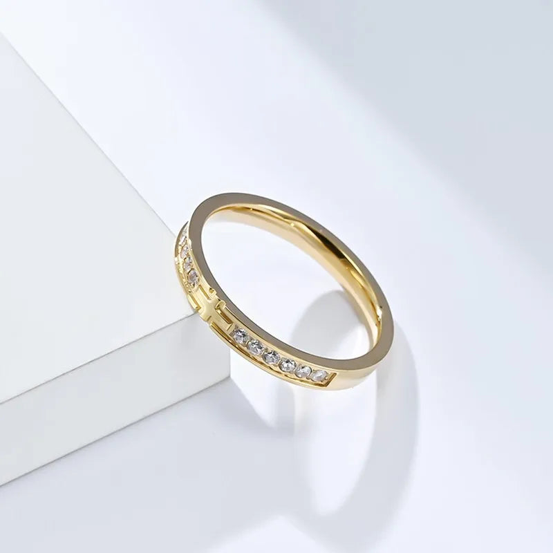 Gem-Plated Stainless Steel Cross Ring