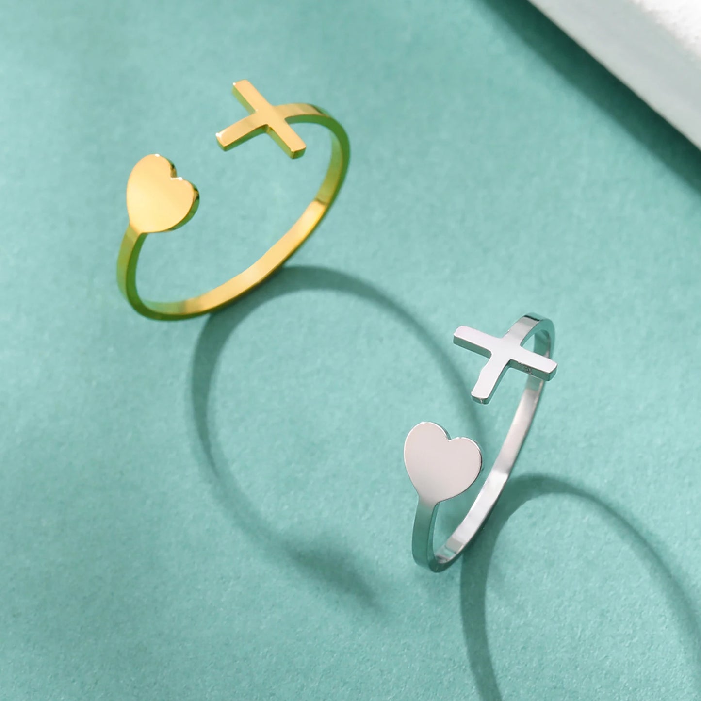 Thin Cross Heart Ring