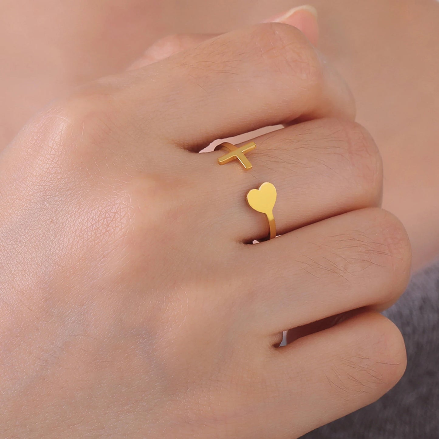 Thin Cross Heart Ring