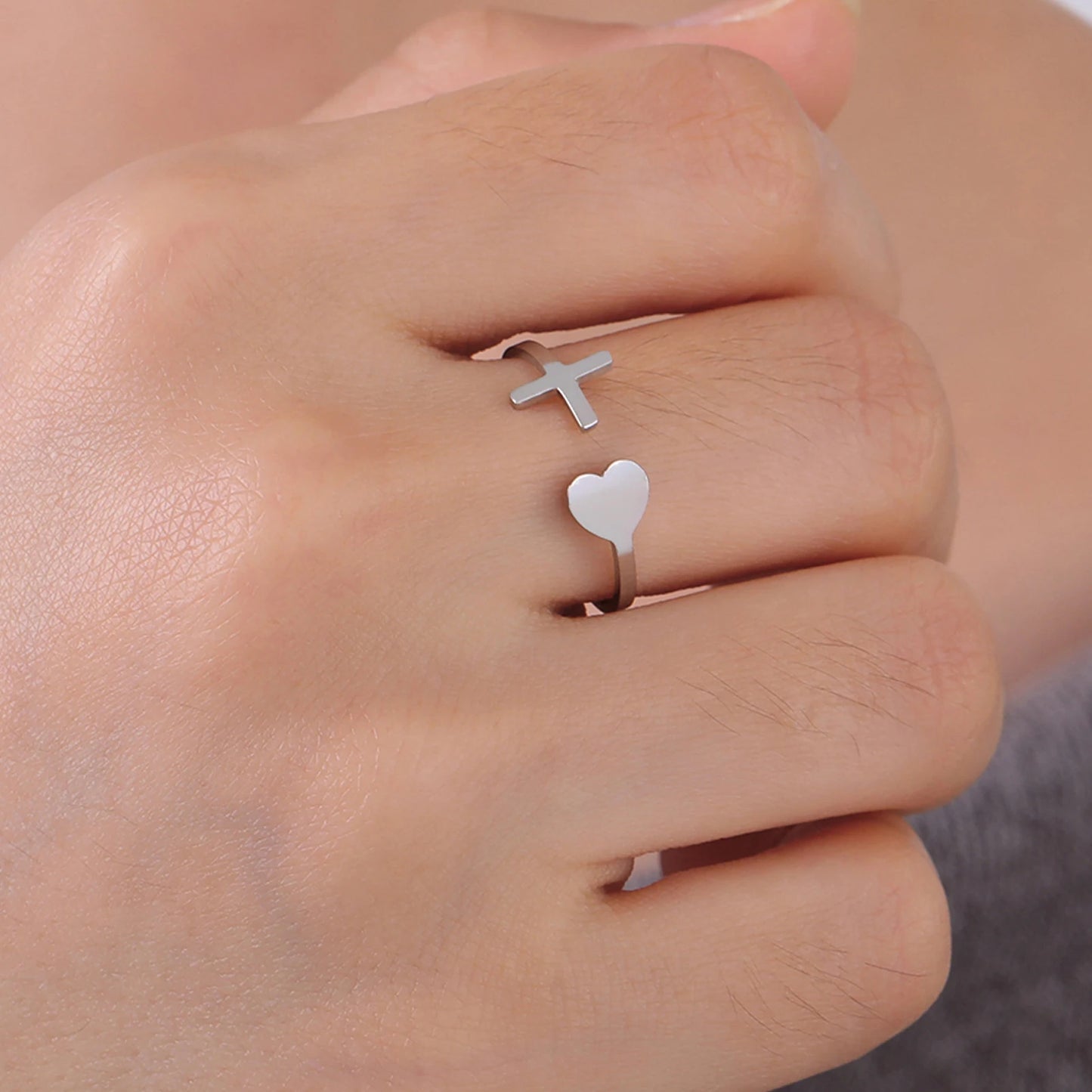 Thin Cross Heart Ring