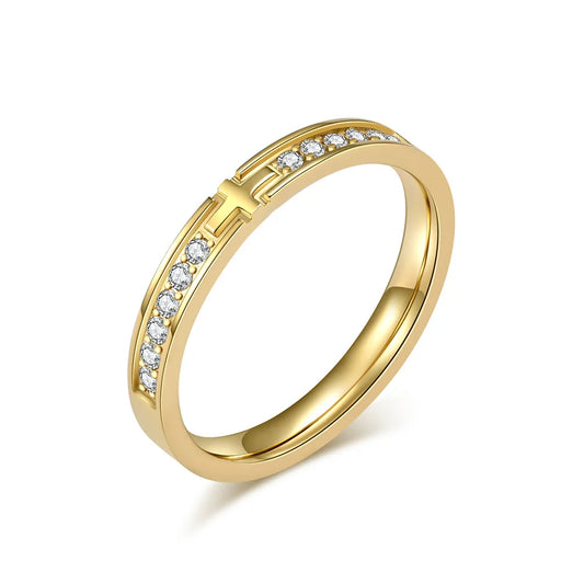 Gem-Plated Stainless Steel Cross Ring