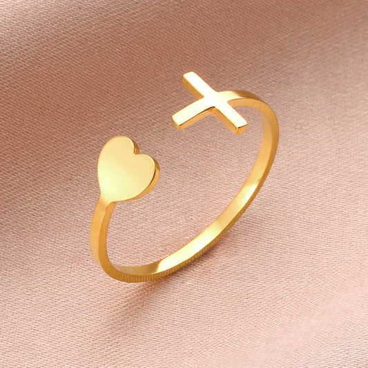 Thin Cross Heart Ring